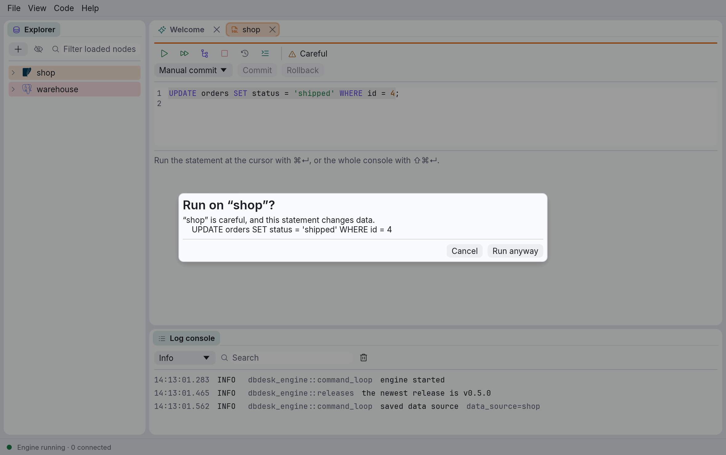 Run on “shop”? before an UPDATE on a careful data source