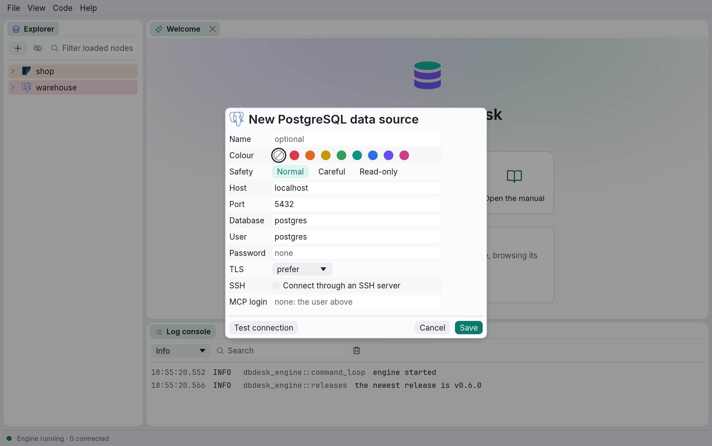 The New PostgreSQL data source dialog