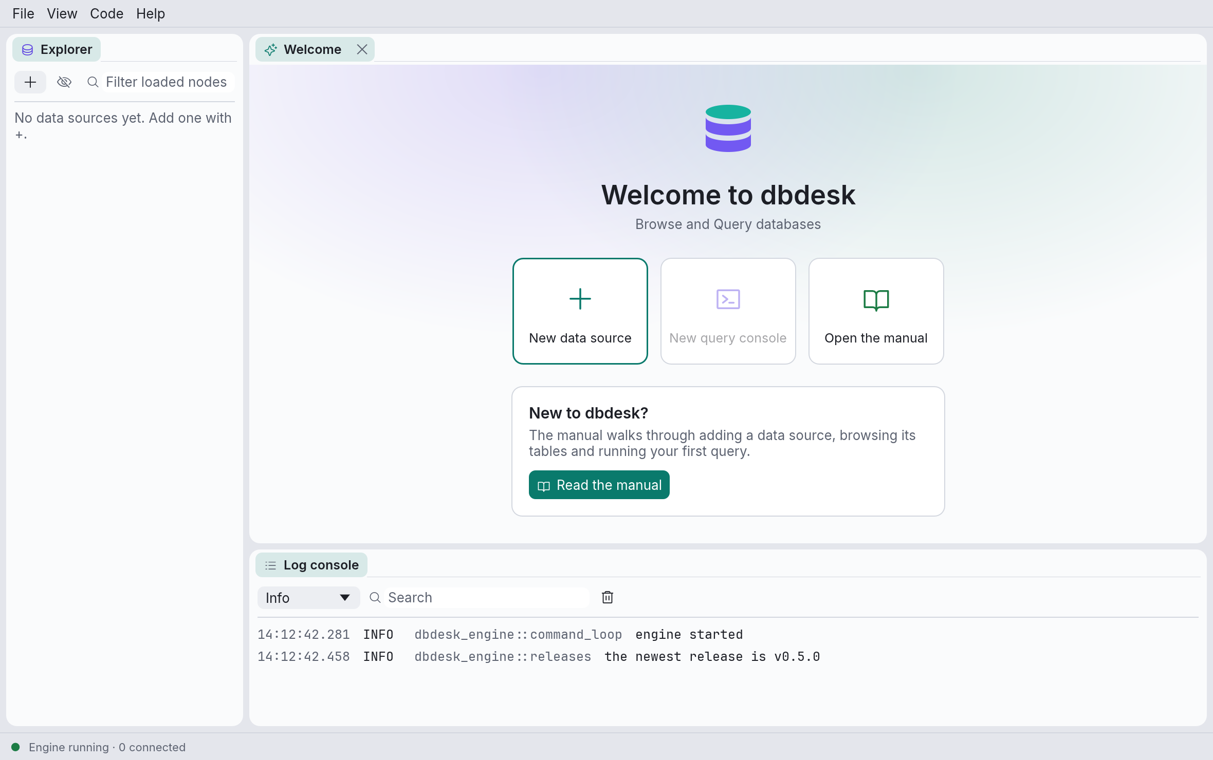 dbdesk on first launch