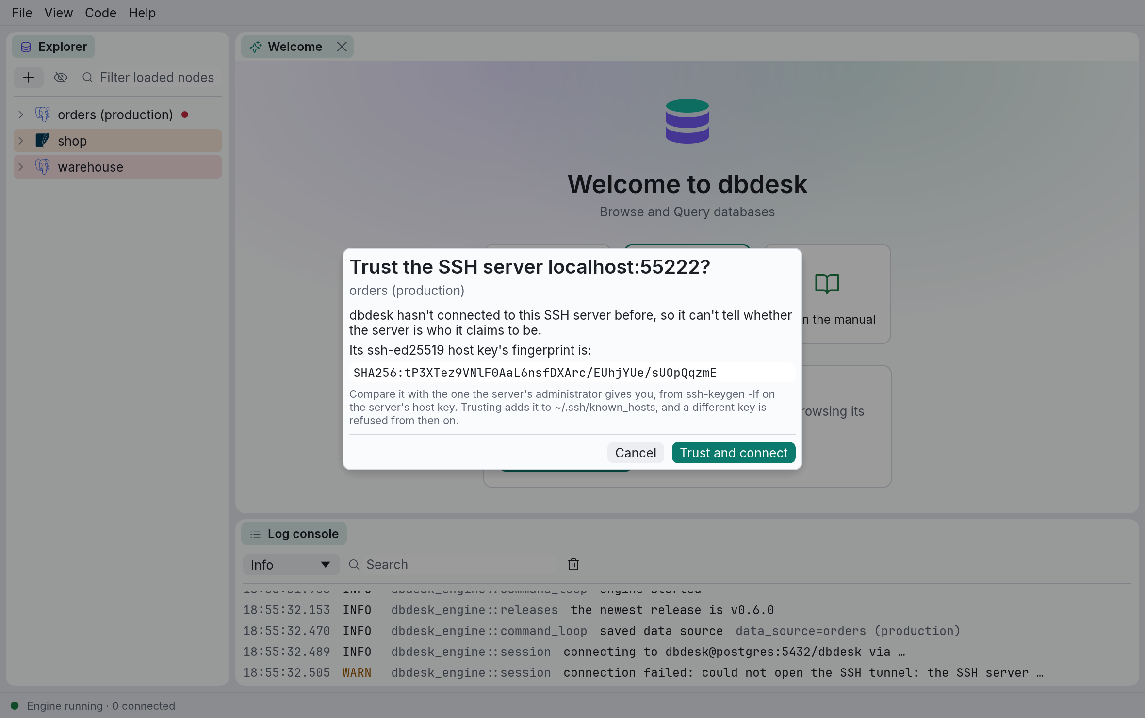 Connecting to an SSH server for the first time shows its fingerprint