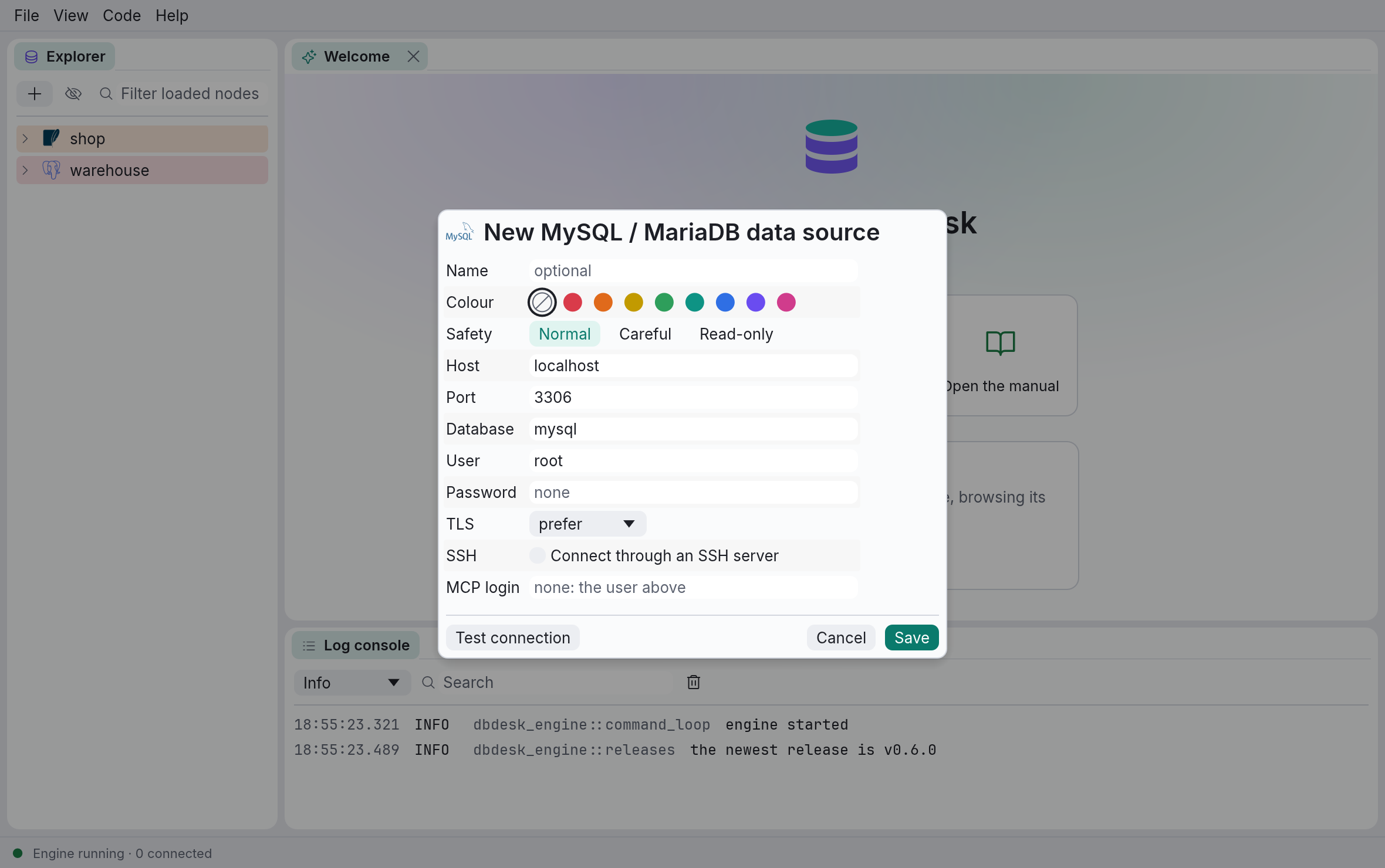 The New MySQL / MariaDB data source dialog
