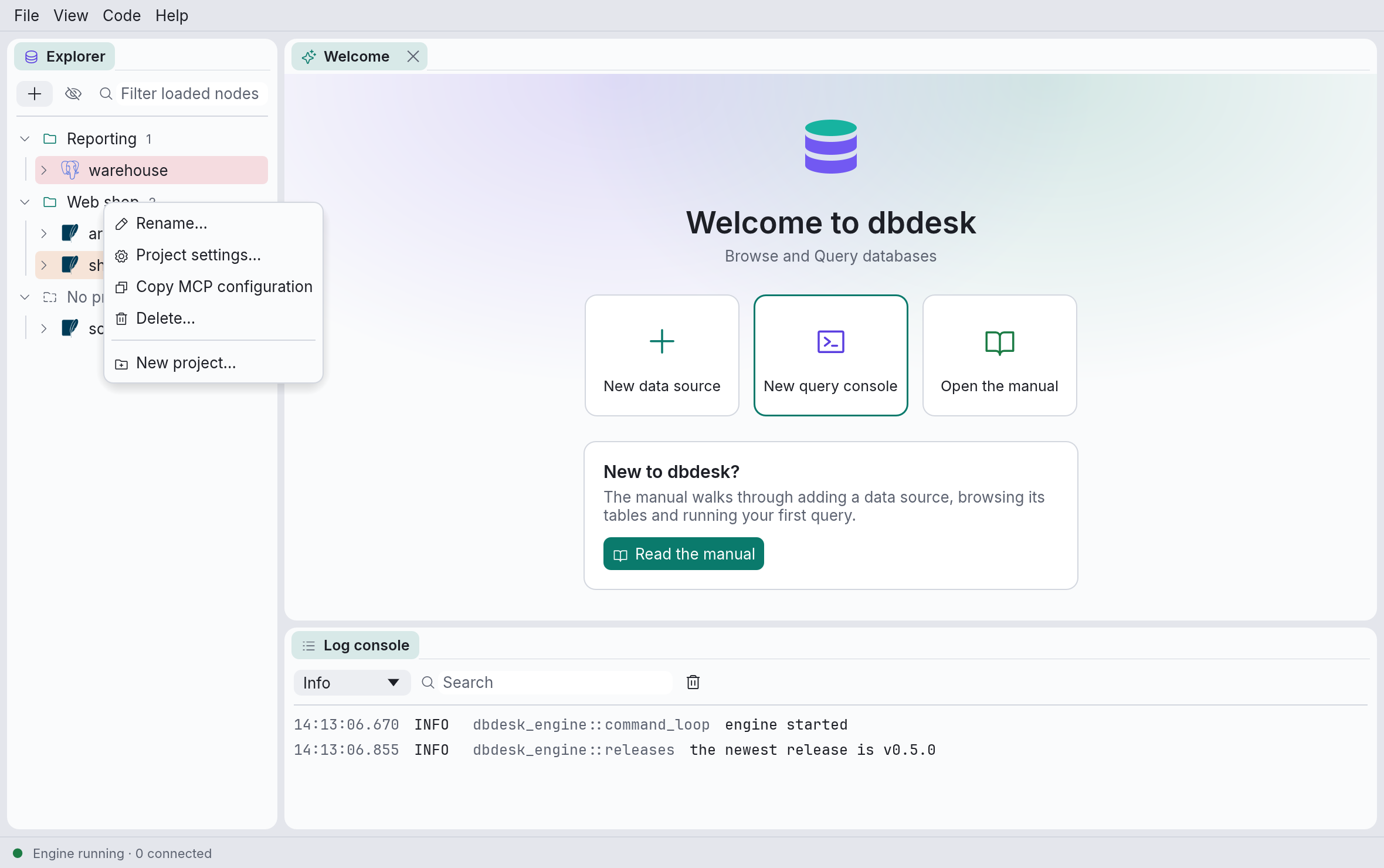 A project’s menu