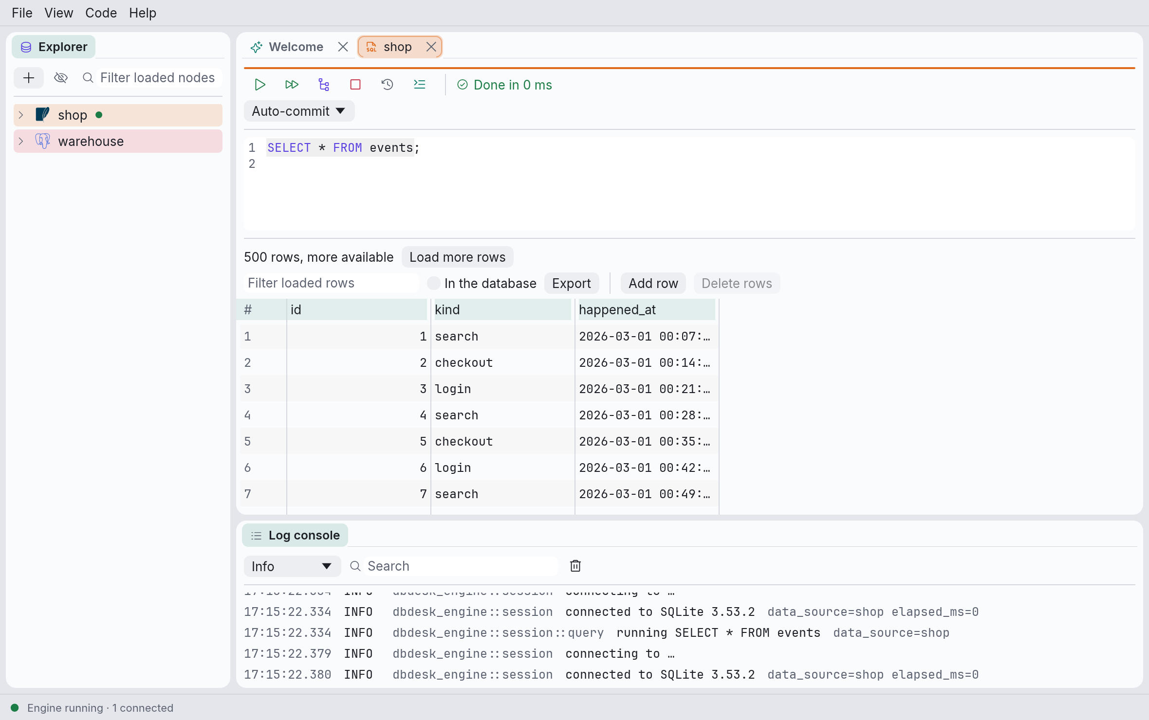 The first 500 rows of a larger result